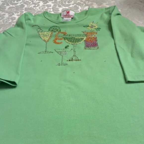 Quaker Factory Beaded/Sequin Cocktail Time Cotton Pull Over Tee - Size Small - Picture 2 of 9